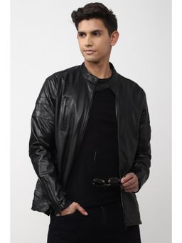 Peter England - Men Black Solid Full Sleeves Jacket