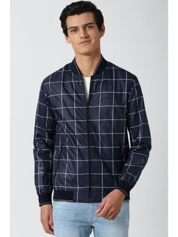 Peter England - Men Navy Blue Checks Full Sleeves Jacket