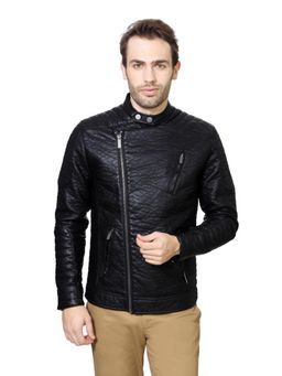 Van Heusen - Men Black Solid Leather Jacket