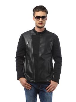 Van Heusen - Men Black Solid Leather Full Sleeves Jacket