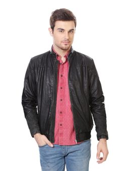 Van Heusen - Men Brown Solid Leather Jacket