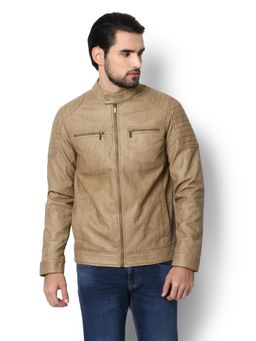 Van Heusen - Men Beige Solid Full Sleeves Jacket