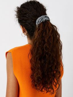 Accessorize London - Womens White Dogtooth Hair Scrunchie