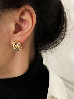 Yellow Chimes - Gold Plated Linked Design Clip-On Earrings