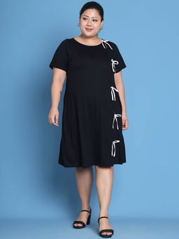 theRebelinme - Plus Size Women Black Solid Color Cotton Knitted Dress