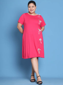 theRebelinme - Plus Size Women Fuchsia Solid Color Cotton Knitted Dress