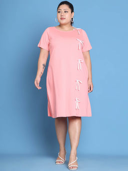 theRebelinme - Plus Size Women Peach Solid Color Cotton Knitted Dress
