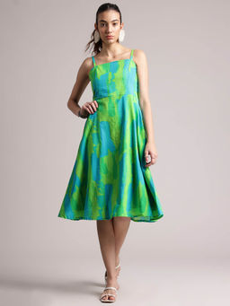 CUSTARD - Lime Cotton Abstract A-Line Dress