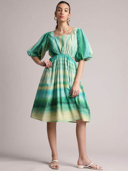 CUSTARD - Women Abstract Print Flared Dres