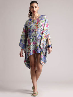 CUSTARD - Grey Muslin Tropical Kaftan Dress