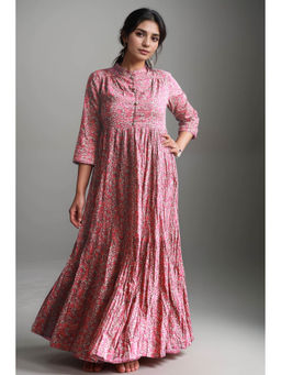 CUSTARD - Pink Floral Print Long Maxi