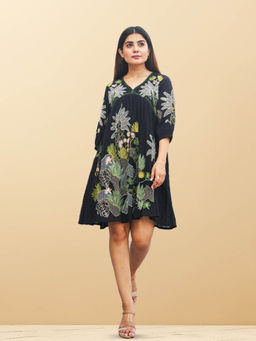 CUSTARD - Black Embroidered Dress