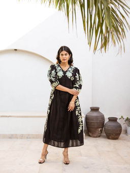 CUSTARD - Black Cotton Embroidery Dress