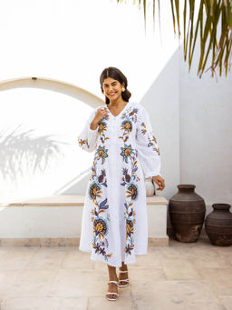 CUSTARD - White Cotton Embroidery Dress
