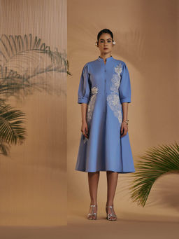 ORIGANI - Blue Fit & Flare Dress