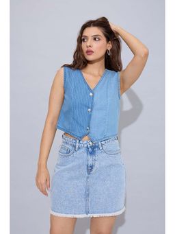 STORMY JEANS - Blue Button-Down Breeze Vest Jacket