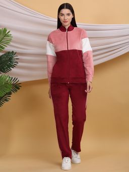Sweet Dreams - Women Colorblock Maroon Jacket & Trackpant (Set of 2)