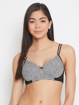 Clovia - Padded Non-wired Full Cup Wave Print T-shirt Bra In White
