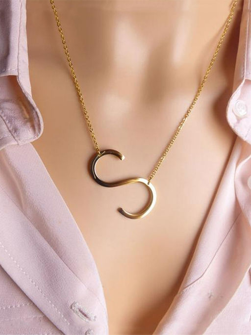 Yellow Chimes Gold -toned Stainless Steel Initial Big Alphabet Letter S Pendant With Chain