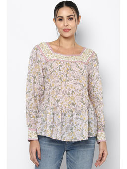American Eagle - Women Purple Long-Sleeve Square Neck Peasant Top