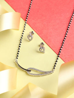 CLARA - 925 Silver Stella Mangalsutra Tanmaniya Pendant Earring Chain Gift For Women (Set of 3)