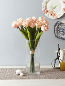 Fourwalls - Artificial Beautiful Decorations Tulip Flower Bunches (42 cm Tall, 6 Heads, Peach)