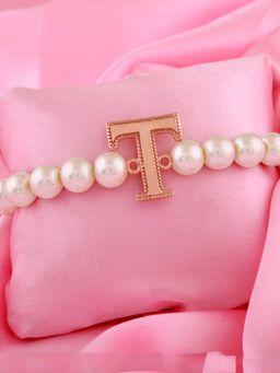 Estele - Rose Gold Plated Twinkling T Letter Pearl Bracelet for Women