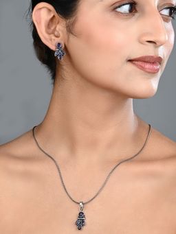 Anvik - Elegant Crystal Grey Pendant Necklace Set with Drop Earrings