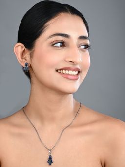 Anvik - Elegant Crystal Blue Pendant Necklace Set with Drop Earrings