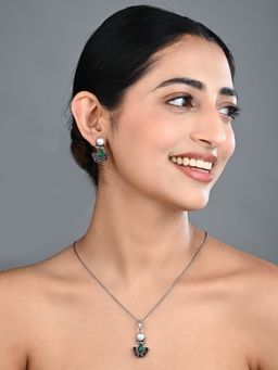 Anvik - Floral Crystal Multi-Color Pendant Necklace Set with Stud Earrings