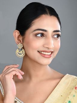 Anvik - Gold-Tone White Kundan Chandbali Statement Earrings
