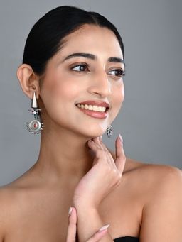 Anvik - Oxidised Tribal Sun Motif Drop Earrings