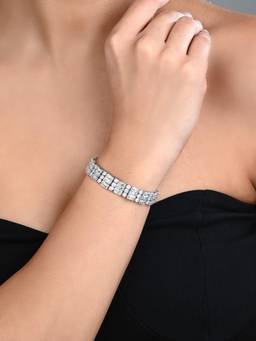 Anvik - Elegant Silver-Tone CZ Tennis 3 line Bracelet