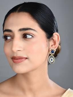 Anvik - Monalisa Blue Stone and Gold-Tone Transparent Stone Drop Earrings