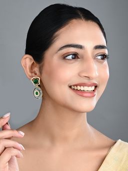 Anvik - Monalisa Green Stone and Gold-Tone Transparent Stone Drop Earrings
