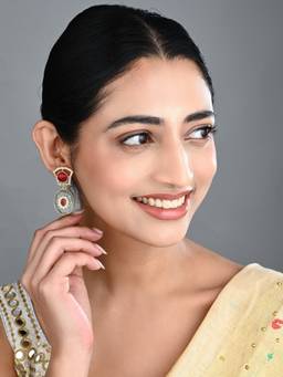 Anvik - Monalisa Red Stone and Gold-Tone Transparent Stone Drop Earrings