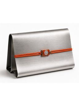 Suhani Pittie - Silver Motif Round Cord Neon Orange Bracelet Rakhi
