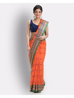 Angoshobha - Bengal Cotton Orange Tangail Tant Saree