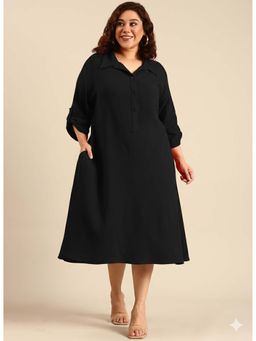 THE PINK MOON - Black Cotton A-Line Plus Size Midi Dress