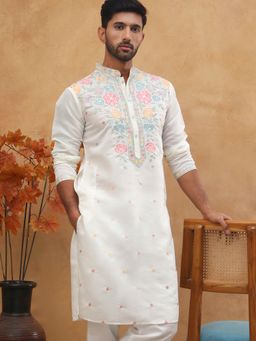 Jompers - Silk Blend Embroidered White Kurta