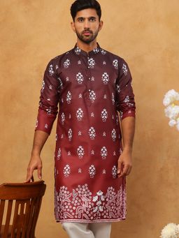 Jompers - Maroon Printed Cotton Blend Kurta