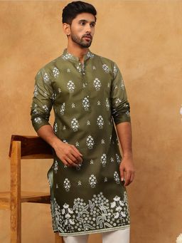 Jompers - olive Printed Cotton Blend Kurta