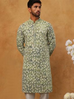 Jompers - Men Green Embroidered Kurta