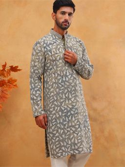 Jompers - Men Olive Embroidered Kurta