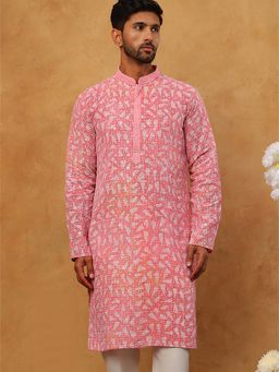 Jompers - Men Pink Embroidered Kurta