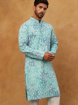 Jompers - Men Blue Embroidered Kurta