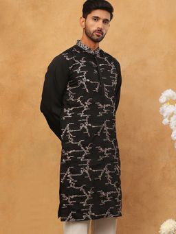 Jompers - Embroidered Silk Blend Black Kurta