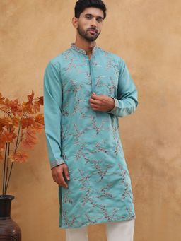 Jompers - Embroidered Silk Blend Blue Kurta