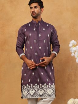 Jompers - Traditional Silk Blend Embroidered Purple Kurta