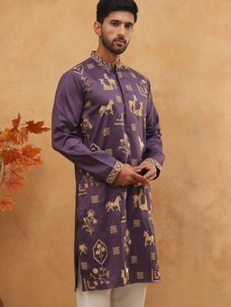 Jompers - Men Silk Blend Embroidered Purple Kurta